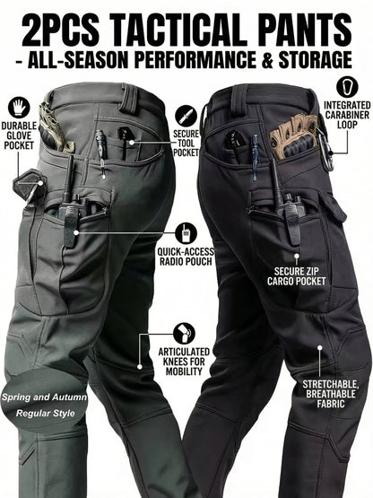 2-PCS Men'S Multi-Pocket Tactical Work Pants: Breathable, Durable, And Slim-Fit Outdoor Hiking Pants For Spring (Includes Free Waist Belt)