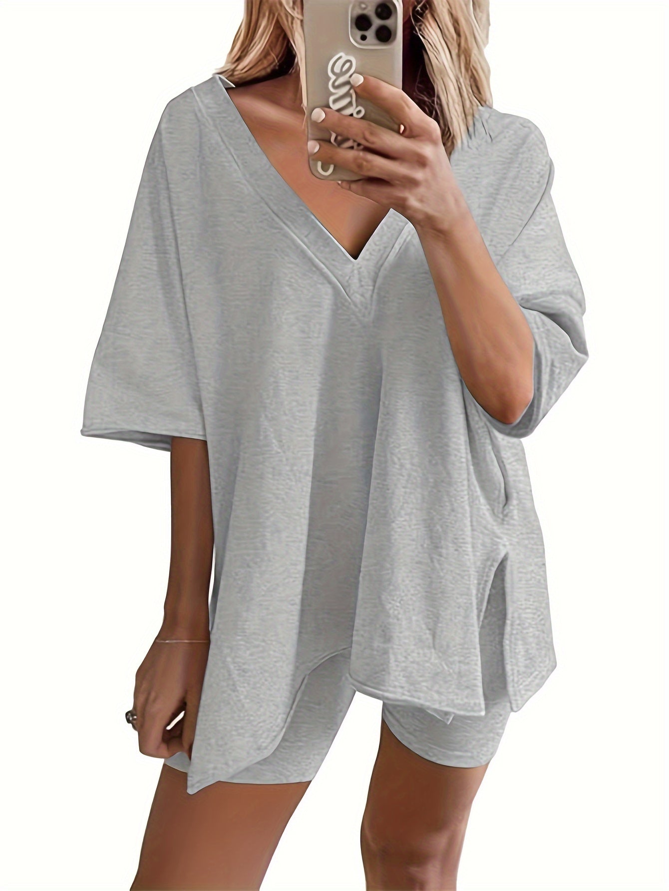 Women'S 2pcs Set Featuring Oversized Biker Shorts And a Reversible