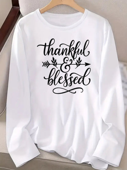 Women'S Long Sleeve T-Shirt with a Design Expressing Gratitude And Blessings - Easy to Wash, Breathable, Soft, And with Medium Stretch, Made Of, Perfect for Casual Wear