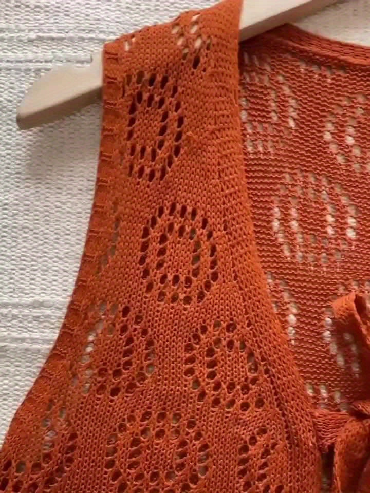 Women's V-Neck Sleeveless Cardigan - Solid Color, Middle-Eastern Style, Smooth Polyester Knit Fabric, 160g/m², Micro Elasticity - Spring & Summer Casual Wear | Semi-Sheer Design | Hand Wash or Dry Clean