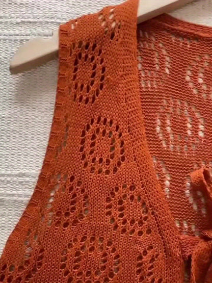 Women's V-Neck Sleeveless Cardigan - Solid Color, Middle-Eastern Style, Smooth Polyester Knit Fabric, 160g/m², Micro Elasticity - Spring & Summer Casual Wear | Semi-Sheer Design | Hand Wash or Dry Clean