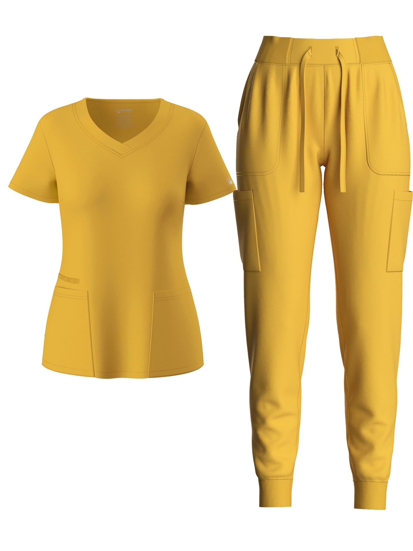 Women's Solid Two-piece Set - Elegant Short Sleeve V Neck Scrub Top & Drawstring Pants Outfits, Clothing
