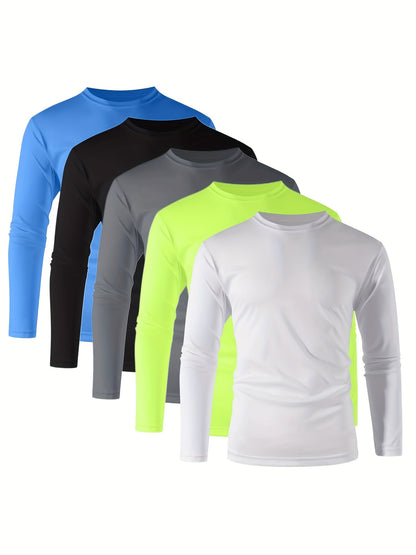 Men'S Long Sleeve Shirts for Active Use - Quick-Drying And Moisture-Wicking, Set of 5, Available in Sizes S to 3XL