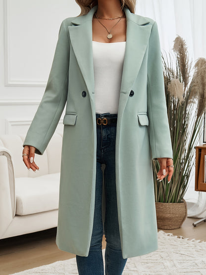Women's Elegant Commuter Lapel Cardigan Coat - Long, Open Front, Solid Color, Polyester, Knit Fabric, Ideal for Casual to Semi-Formal Wear, Elegant Long Cardigan