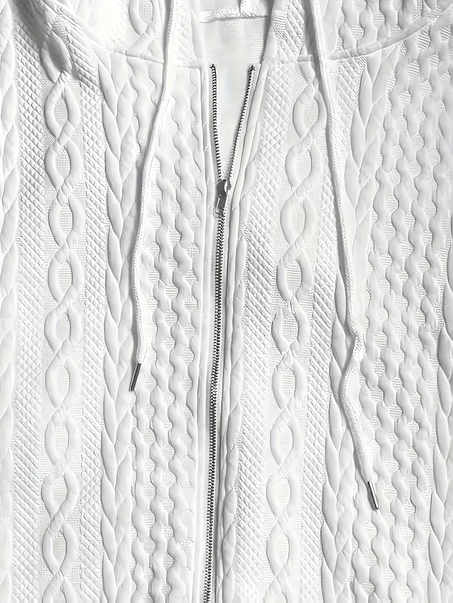 Women'S Casual Solid Zip-Up Hoodie - Fashionable Fall/Winter Long-Sleeve Outerwear, White Bomber Design, Textured Details, Casual Hoodie | Fashionable Zip-Up | Textured Detail Jacket