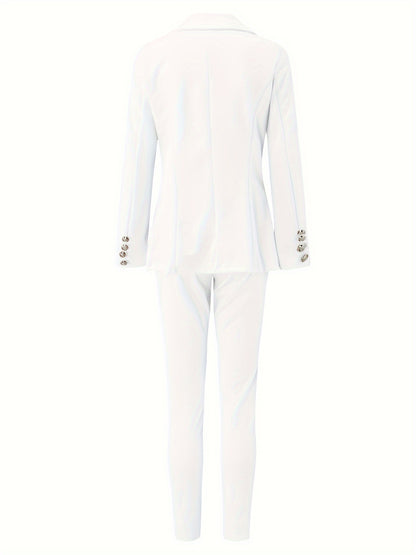 Women'S Clothing: Two-Piece Business Casual Set Featuring a Double-Breasted Blazer And Slim Fit Pants