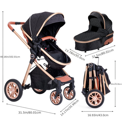 Cochildor Foldable Baby Stroller, Shock Absorption & All-Terrain Tires, Reversible Forward-Facing Push Adjustable Handlebar Large Sun Canopy Storage Basket, Lightweight Durable Polyester Frame, for Travel Shopping Park, Grey/Blue/Black