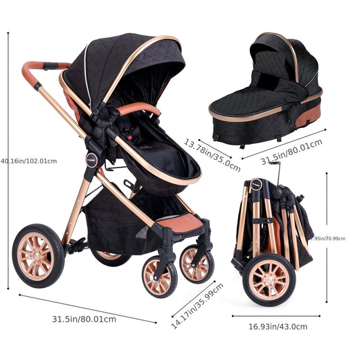 Cochildor Foldable Baby Stroller, Shock Absorption & All-Terrain Tires, Reversible Forward-Facing Push Adjustable Handlebar Large Sun Canopy Storage Basket, Lightweight Durable Polyester Frame, for Travel Shopping Park, Grey/Blue/Black