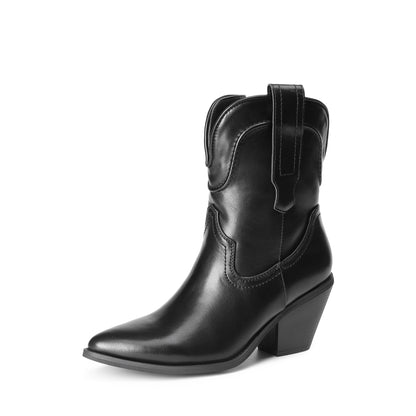 Women's Cowboy Ankle Boots, Western Booties Low Heel Pointed Toe Cowgirl Boots - Western style cowboys boots for women, for everyday wear, casual strolls, special events or any western-themed parties