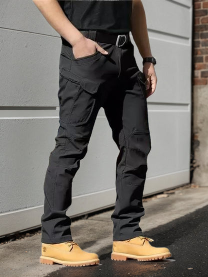 2pcs, Men's Lightweight Tear-resistant Work Hiking Pants with 9 Pockets | Elastic Waist, Non-Elastic Fabric, Solid Color, Ideal for Outdoor Activities Such as Mountaineering, Rock Climbing, Camping, Fishing, Hunting