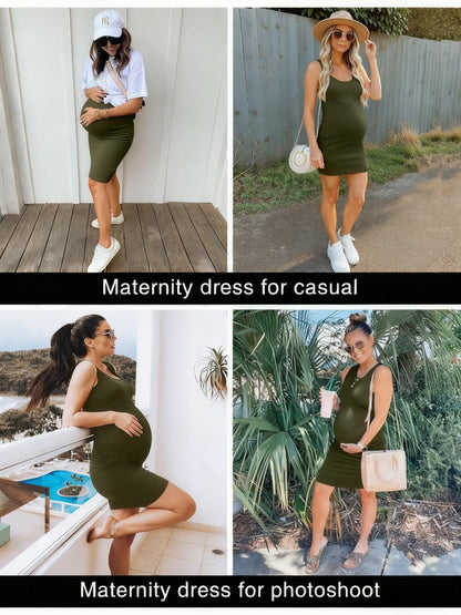 Women's Maternity Dresses for Daily Baby Shower Photography Short Sleeve Sleeveless Tank Dresses Side Ruching