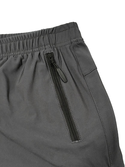 Men's Quick Dry Multi-Pocket Zipper Shorts, Elastic Waist Drawstring, Lightweight Breathable Fabric, Casual Sports Workout Running Hiking Shorts, Summer Outdoor Cargo Shorts for Men with Secure Zippered Pockets
