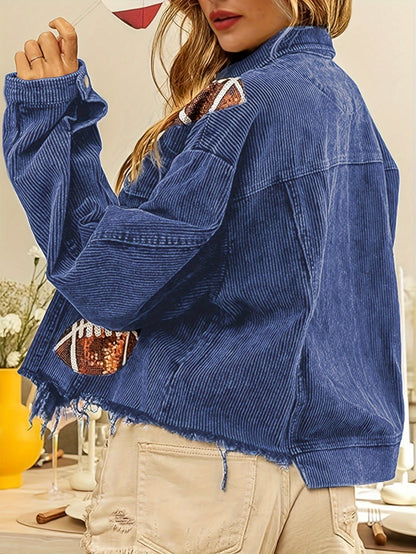 Women's Blue Polyester Printed Oversized Jacket - product view 4