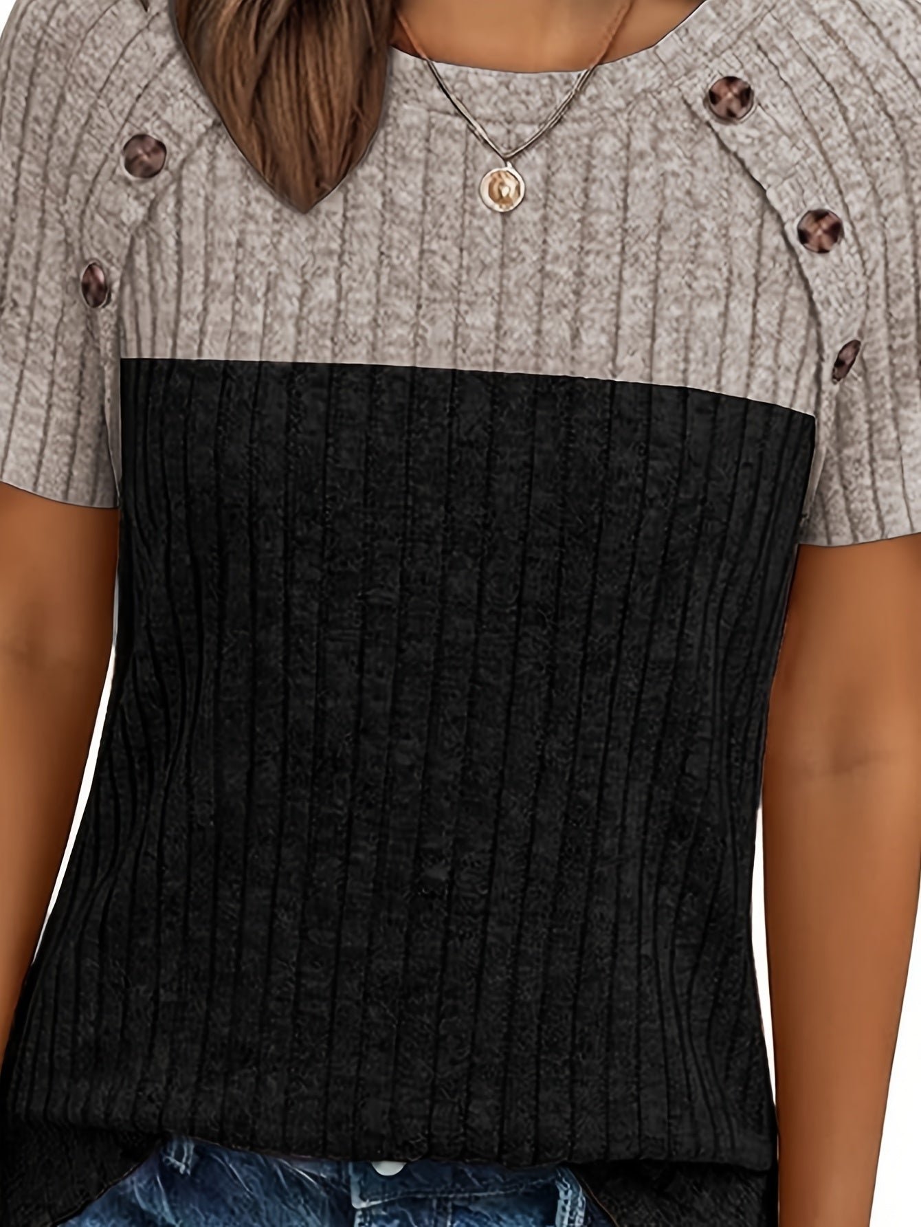 Ladies' Comfortable Top, Elegant Loose, Basic Shirt, Round Tie, Button T-shirt, Casual Two-color Short-sleeved Pullover