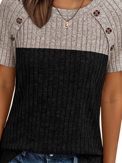 Ladies' Comfortable Top, Elegant Loose, Basic Shirt, Round Tie, Button T-shirt, Casual Two-color Short-sleeved Pullover