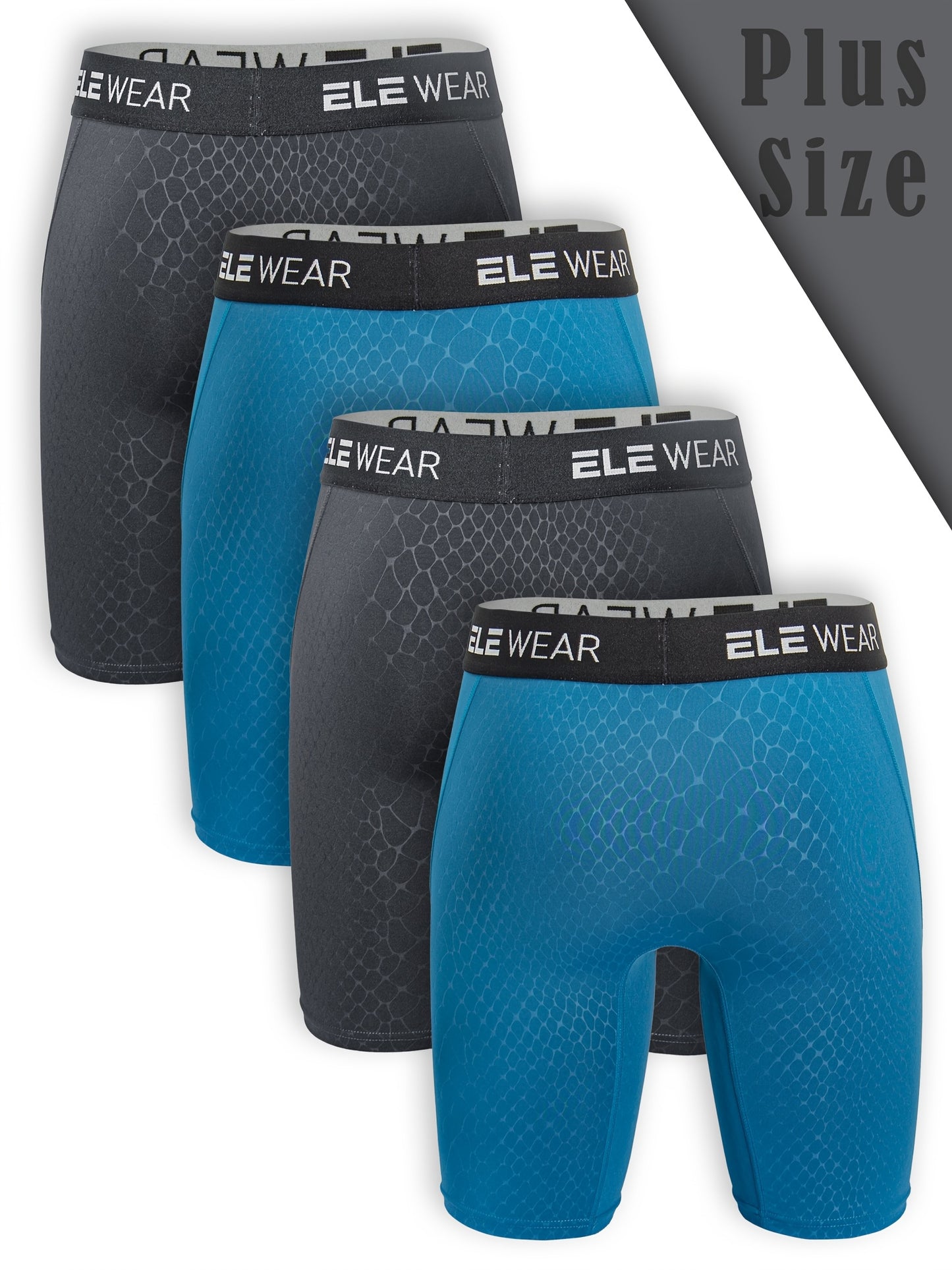 4pcs Men's Athletic Boxer Briefs - Snake Pattern, Moisture-Wicking, Quick-Dry Polyester Fabric, Plus Size (Dark Gray, Blue, Black) for Running & Workouts, Moisturewicking Briefs | Snake Pattern Boxers | Polyester Spandex Blend, PLUS SIZE