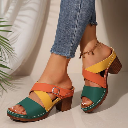 Summer Low Heel Sandals for Women, Orange Yellow Green Contrasting Color, Anti Slip Soft Sole, Lightweight And Comfortable Beach Vacation Slippers, Women Shoes