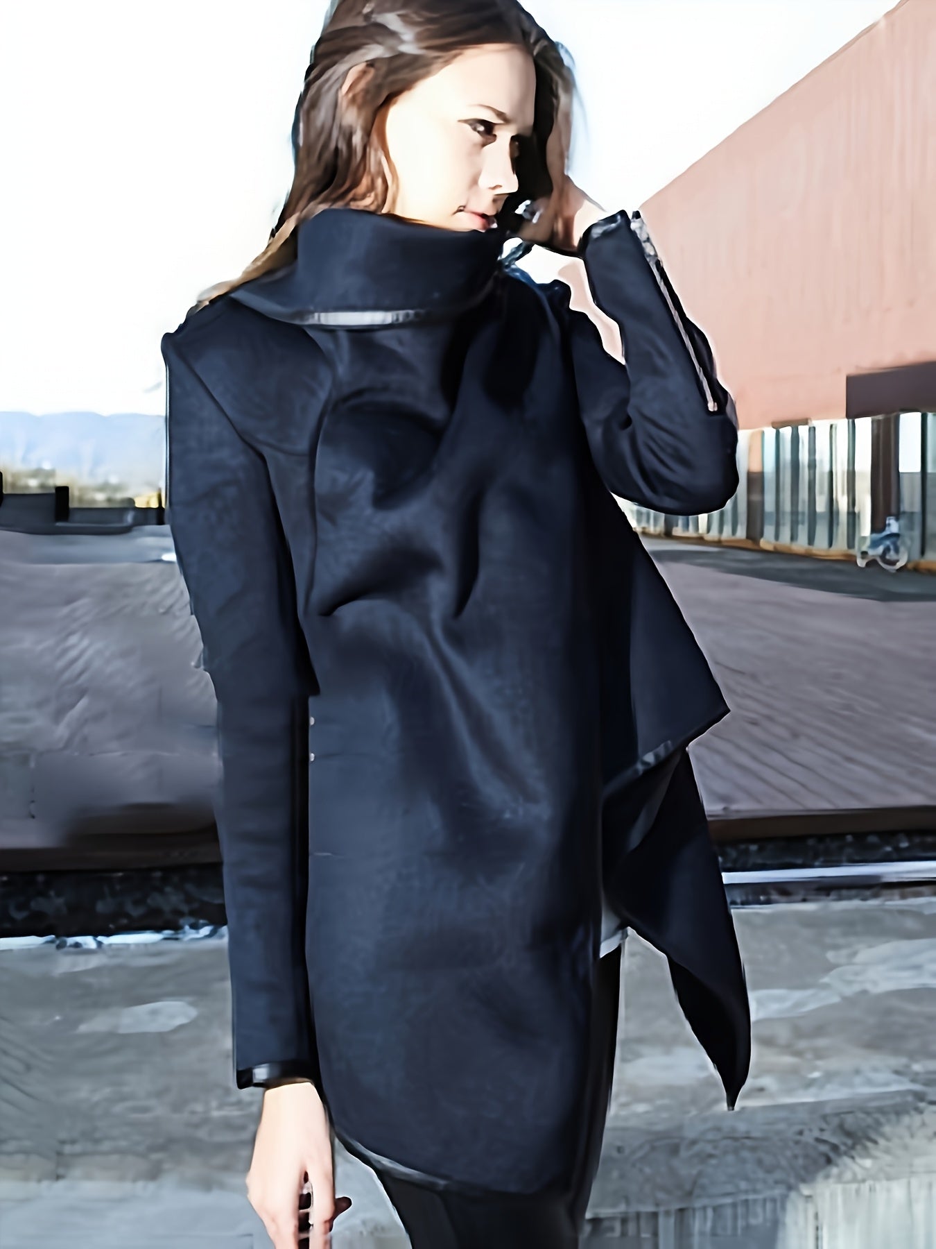 Female Fashion Asymmetric Solid Color Split-Joint High-Neck Jackets 2024 New Autumn Long Sleeves Casual Coats for Women