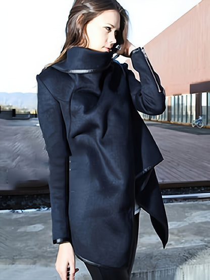 Female Fashion Asymmetric Solid Color Split-Joint High-Neck Jackets 2024 New Autumn Long Sleeves Casual Coats for Women