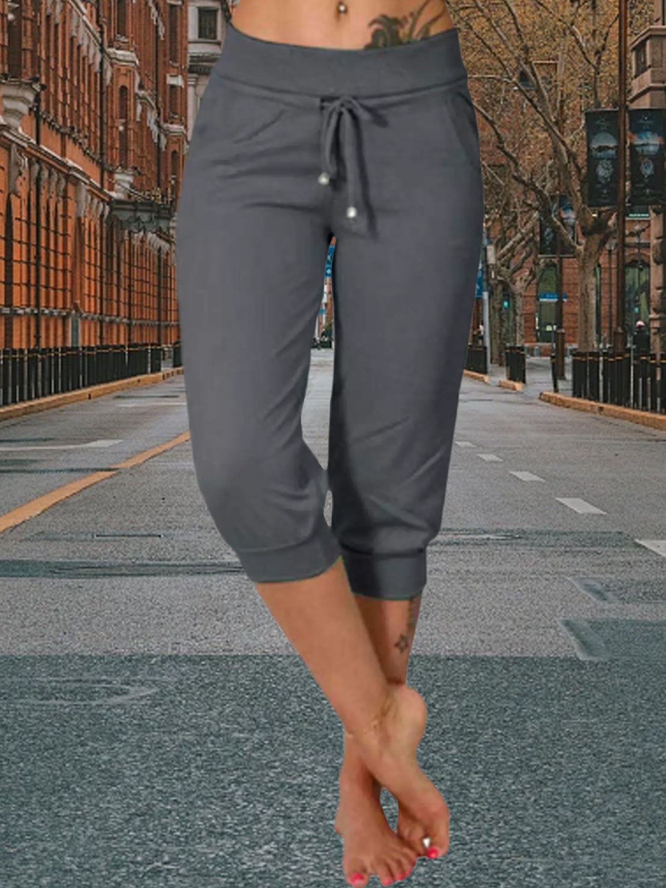 FOEIERAA 3-Pack Ladies' Slim Fit Joggers - High-Waisted, 7/ 8 Length With Drawstring Pockets - Great For Fitness, Errands & Loungewear