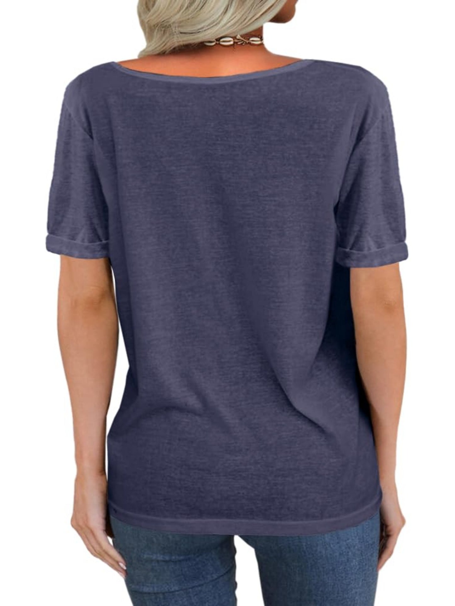 Casual Loose Basic T-Shirt for Women with a Deep V-Neck And Short Sleeves