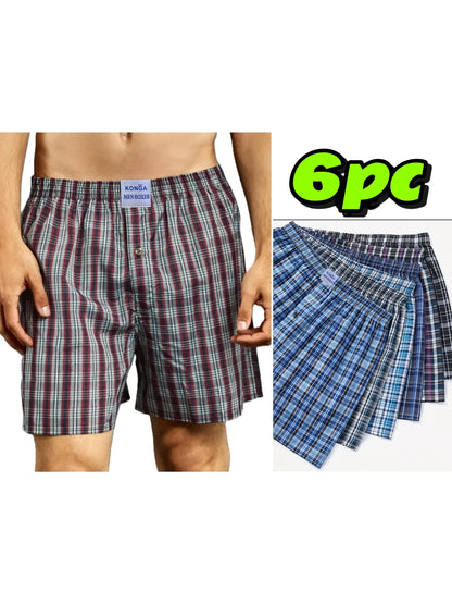 konga Men's 6-pack mixed color plaid print cotton boxer briefs