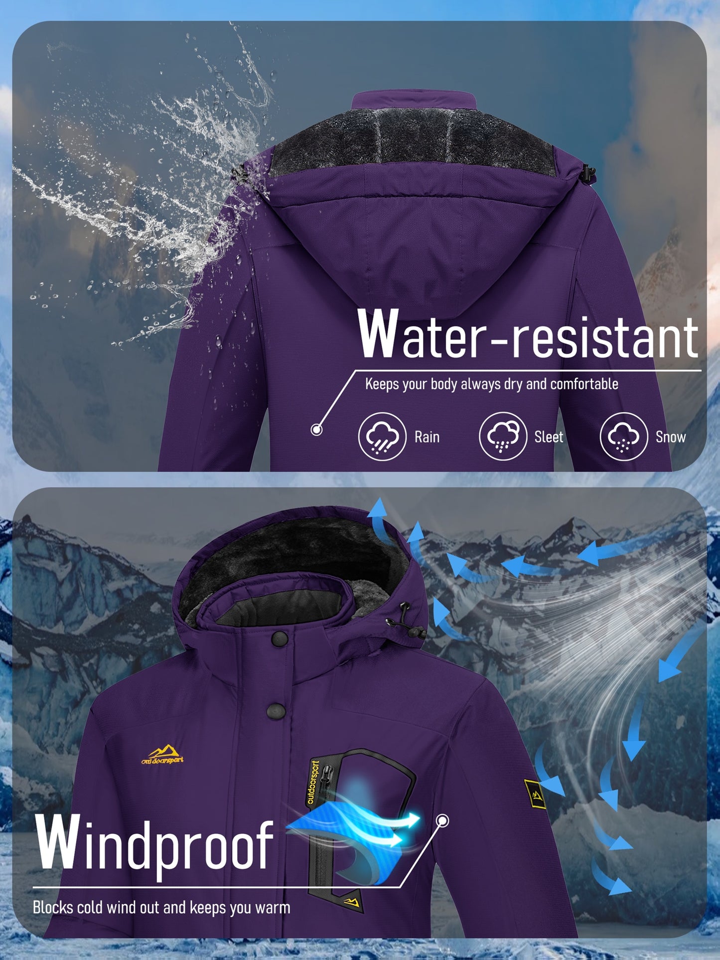 Women's Winter Ski Jacket - High Quality Soft-shell Hooded Jacket Windproof Detachable Hood Multi-pockets Warm Thickened Fleece Lined - Winter Outdoor Snow Sports Skiing Snowboarding Hiking Camping Daily Casual Wear Work Wear Rain Windbreaker