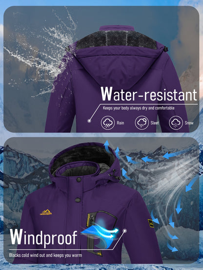 Women's Winter Ski Jacket - High Quality Soft-shell Hooded Jacket Windproof Detachable Hood Multi-pockets Warm Thickened Fleece Lined - Winter Outdoor Snow Sports Skiing Snowboarding Hiking Camping Daily Casual Wear Work Wear Rain Windbreaker