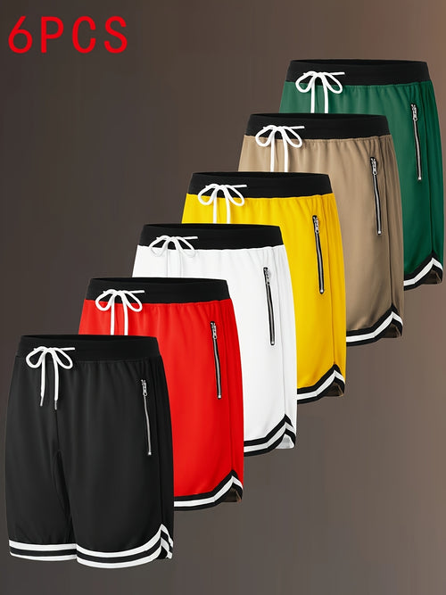 Men's Black + Red + White + Yellow + Green + Khaki Polyester Shorts - product view 1