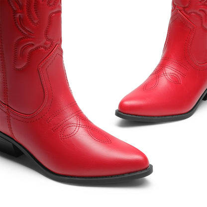 Women's Cowboy Boots Mid Calf Cowgirl Boots Embroidery Stitched Western Boots