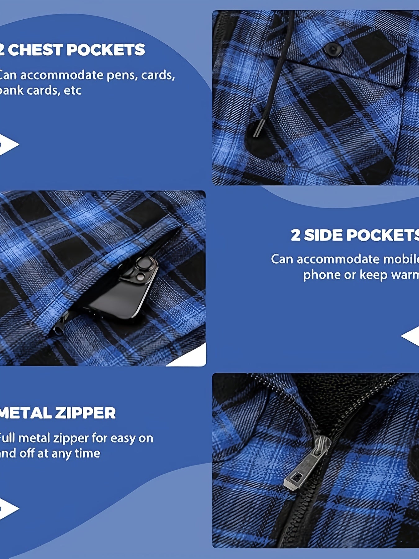 Men's Heavyweight Sweater Hooded Jacket - Full Zip Thick Snow Mountain Lined Flannel Plaid Shirt with Pockets, Casual Style, Perfect for Autumn and Winter, Hooded Collar, Regular Fit, Plaid Pattern, Men's Jacket