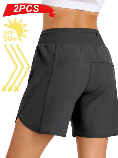 2-Pack Athletic Shorts for Women - Breathable Stretchy Quick-Dry Durable with Waistband for Running Gym Tennis Summer Running Short