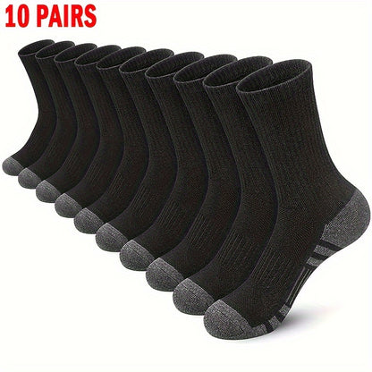 Men's Cotton Crew Socks 10-Pair Pack - Breathable Black Everyday Style