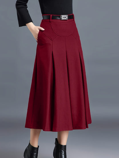 Women'S High-Waisted Winter Skirt - Elegant A-Line Pleated Design, Cold Weather Skirt for Fall And Winter Seasons, Sophisticated Style, Quality Stitching, Office Attire, Classic Design, Durable Material, Professional Women