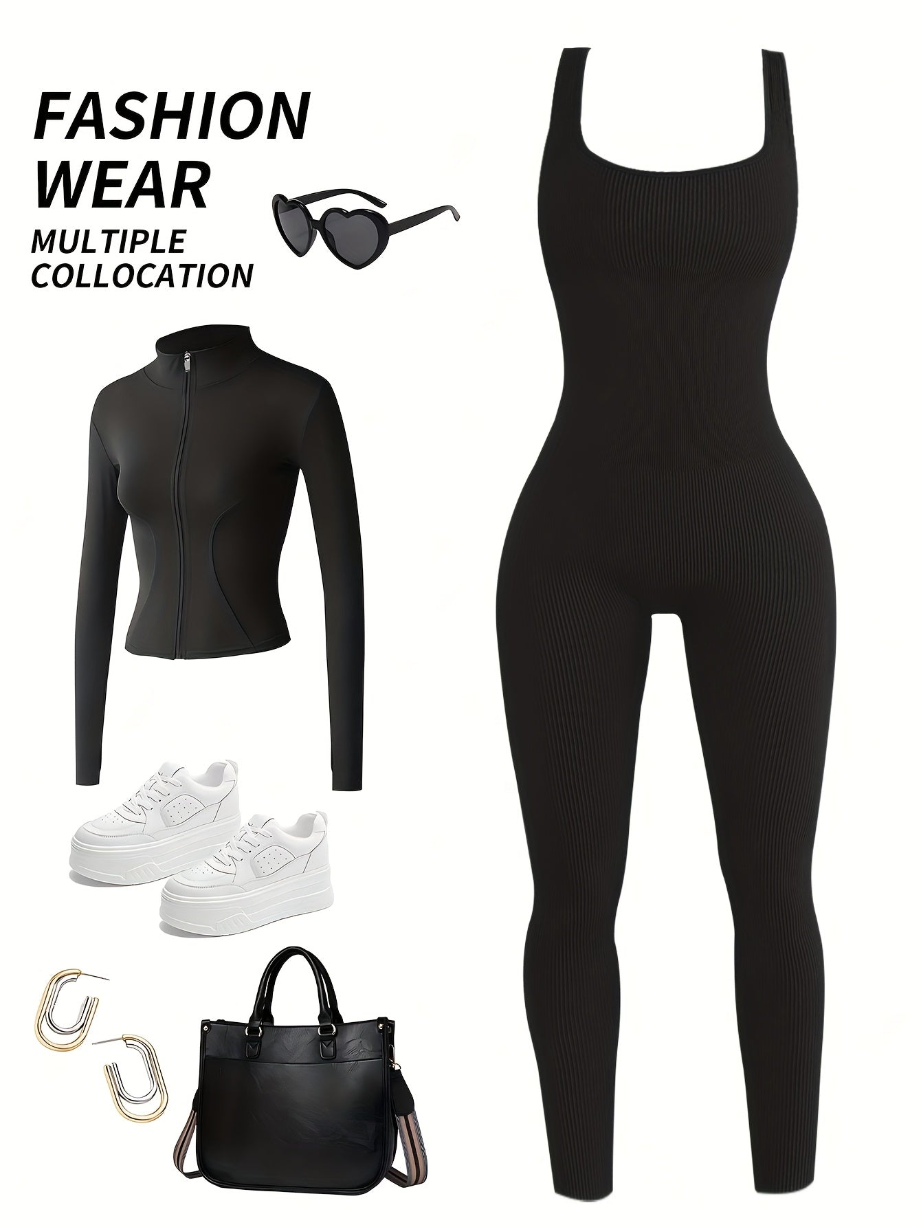 1pc YEFECY Women'S Sleeveless Square Collar Jumpsuit | 90% Nylon and 10% Elastic Fabric, Comfortable Thick, Impervious, Washable, Reusable, Suitable for Any Event, Exercise, Fitness, Pilates, Running, Yoga