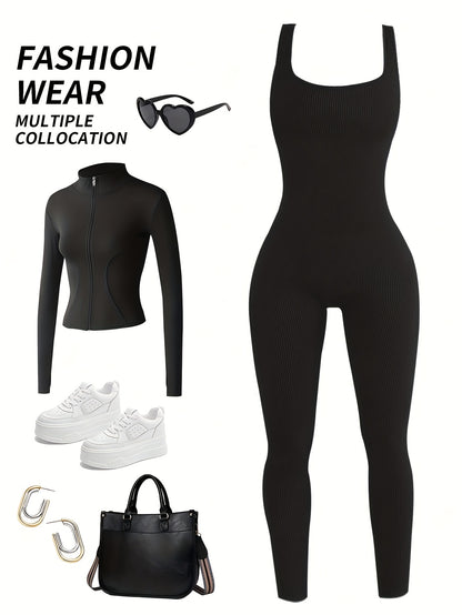 1pc YEFECY Women'S Sleeveless Square Collar Jumpsuit | 90% Nylon and 10% Elastic Fabric, Comfortable Thick, Impervious, Washable, Reusable, Suitable for Any Event, Exercise, Fitness, Pilates, Running, Yoga