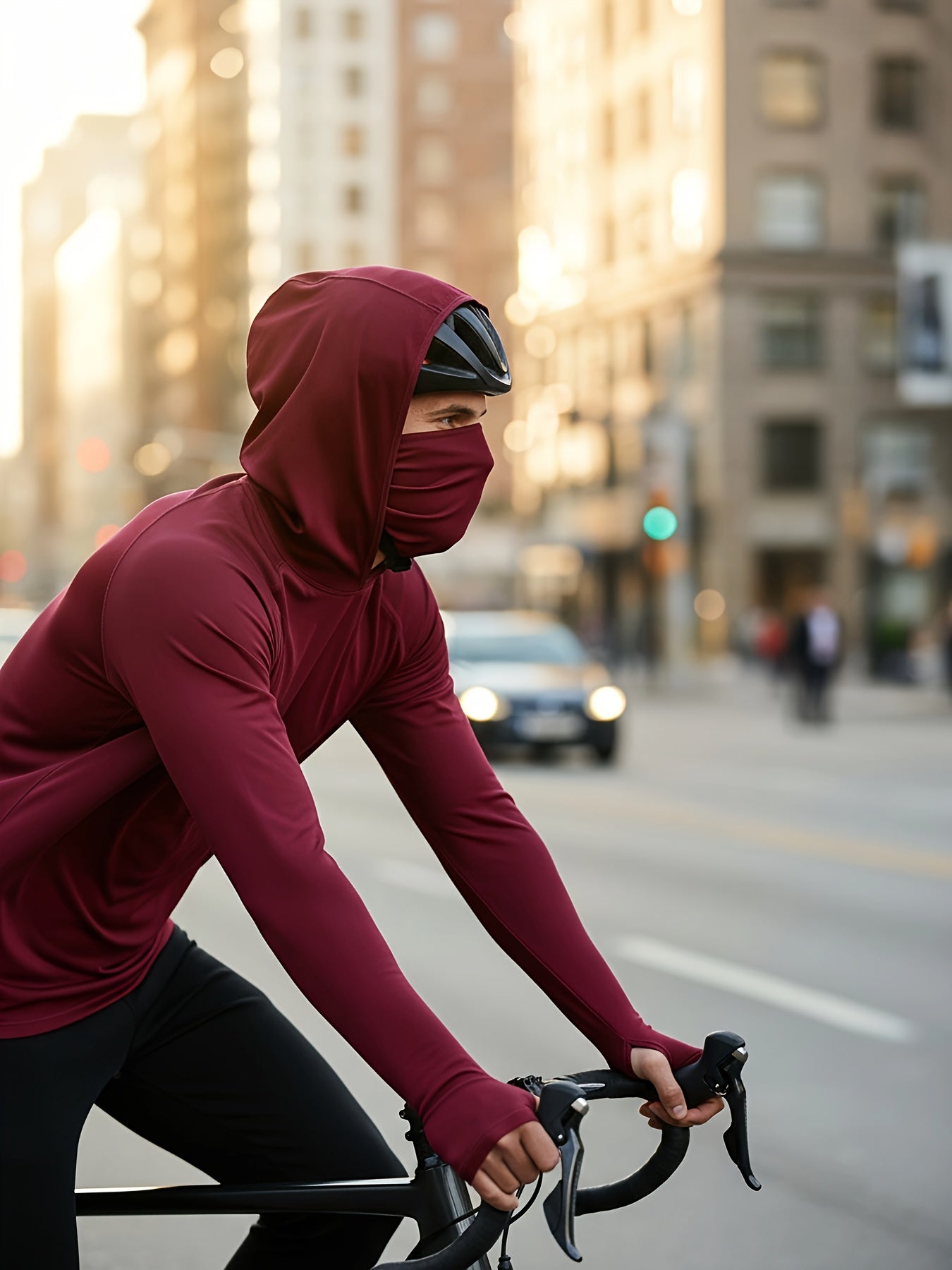 Kinglaman 3pcs Men's Fashion Hoodie Built-in Mask Trendy Lightweight, Comfortable, Quick-drying And Breathable