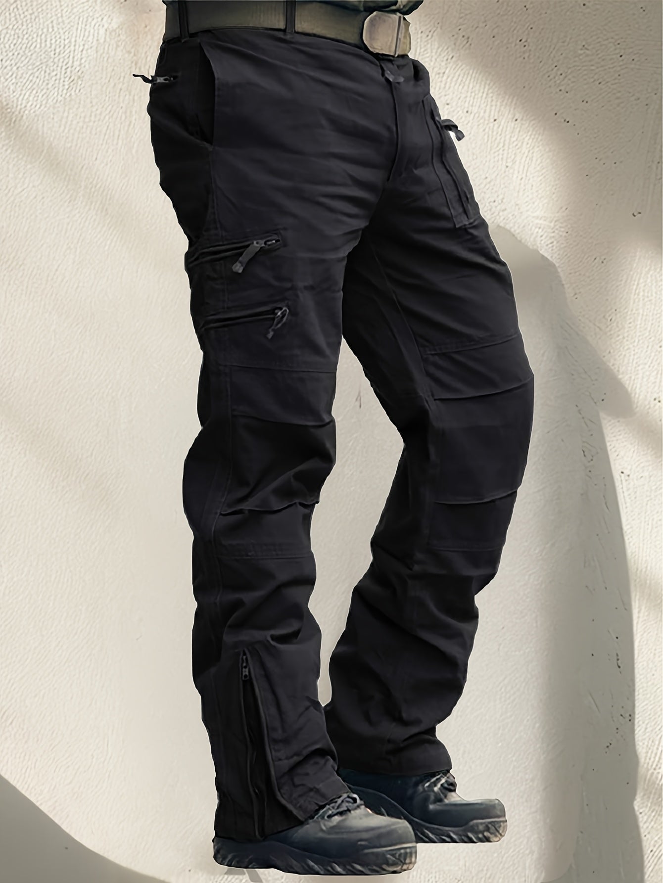 Men'S Cargo Pants /Spandex Scratch-Resistant Outdoor Training Trousers Lightweight with 9 Utility Pockets, Work Pants for Men Zippered Hem Design, Elastic Waistband for Daily Commuting, Office, And Outdoor Activities (Belt Not Included)