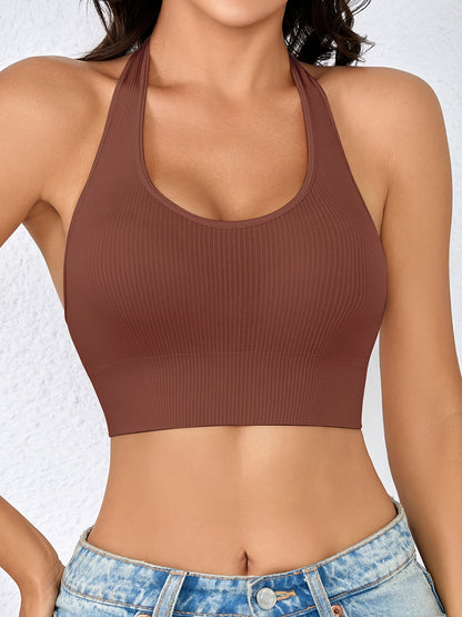 7 Random Colors of Women'S Sports Halter Tops, Easy Solid Color, No Padding, Breathable for Yoga