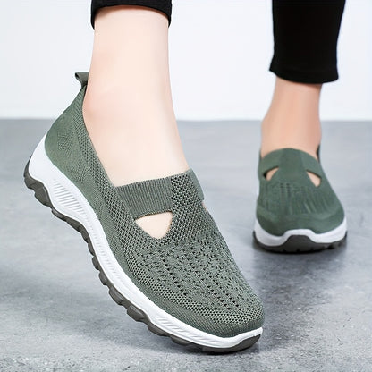 Women's Breathable Knit Sneakers- Casual Slip-On Walking Shoes with Non-Slip Rubber Sole, Comfort Fit for All Seasons
