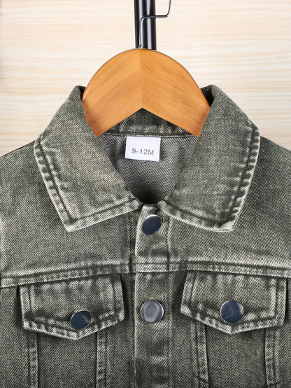 2pcs Boys' Western Cowboy Outfit Set - Distressed Denim Jacket, Jeans| Heavy-Duty Button-Up Front, Fall/Winter Casual Clothes, Casual Attire & Themed Events, Hand Washable Cowboy Set with Classic Western Style, Non-Stretch Fabric, Perfect for Outdoor