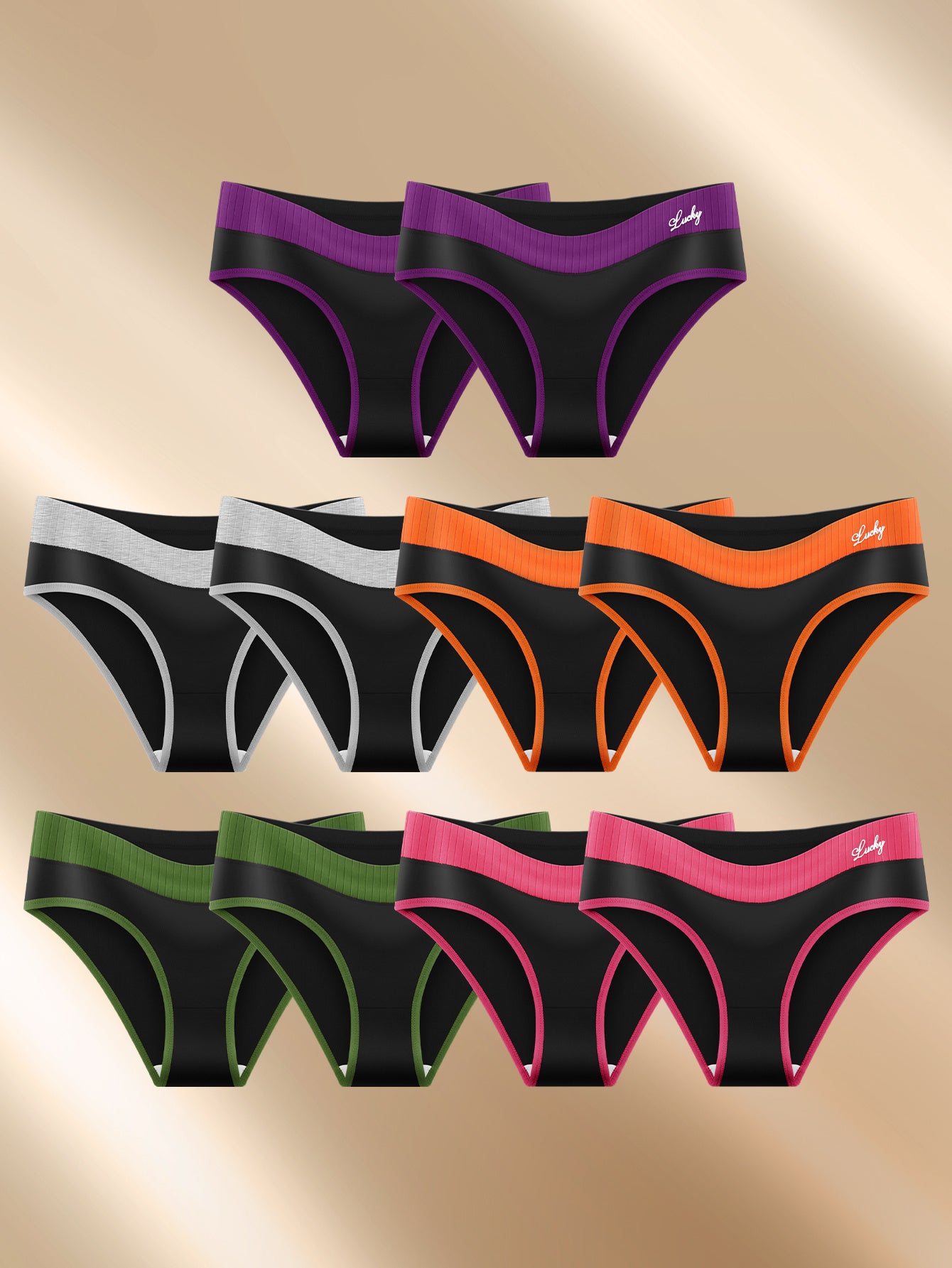 10pcs Women's color-matched triangle underwear with high elasticity waistband. The fit is snug but not tight, not causing any chafing discomfort. The breathable crotch area is comfortable and cool, without feeling stuffy.