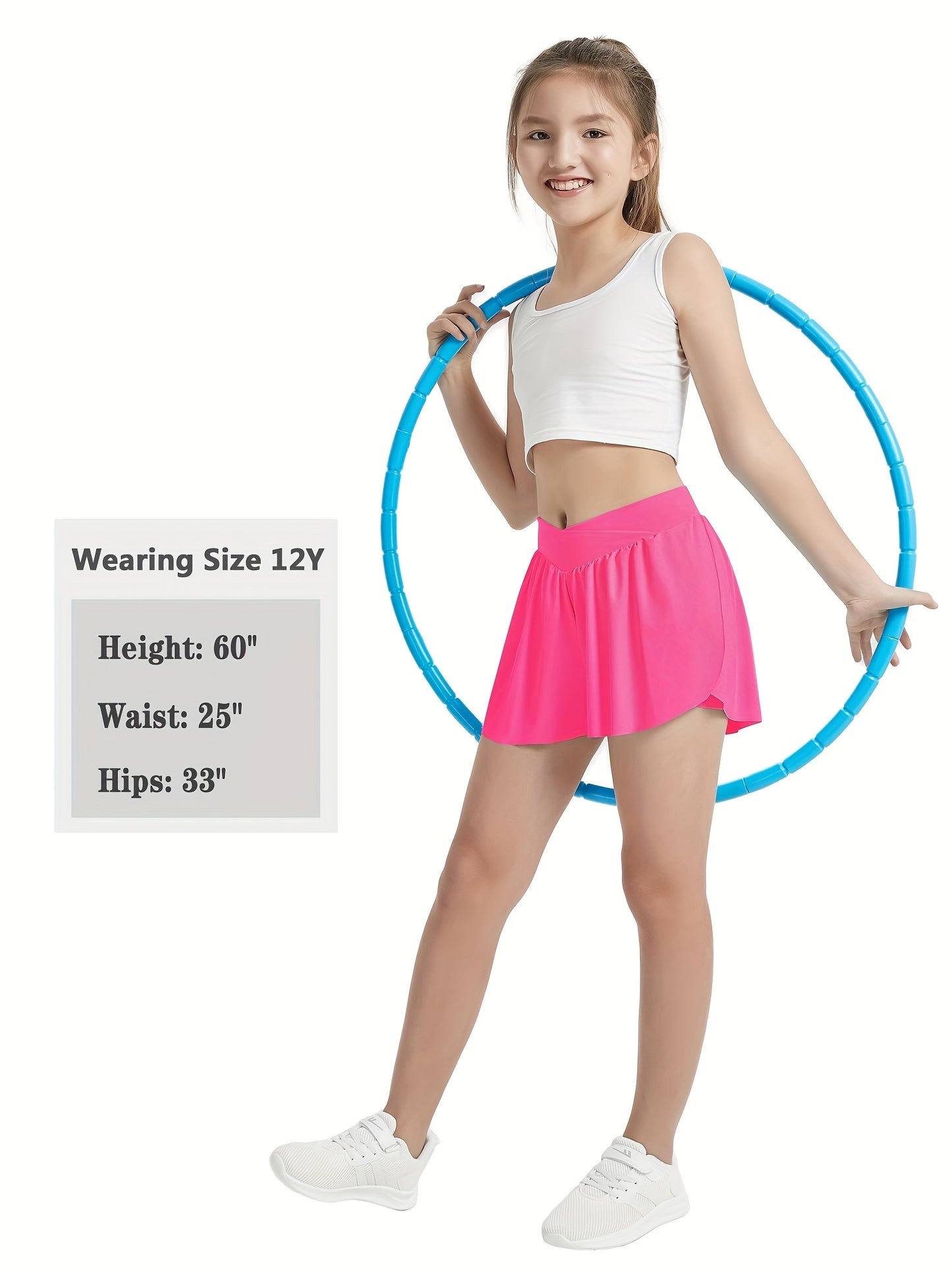 [2-In-1 Style Shorts] Set of 3 EXARUS Girls' Cross Shorts with Butterfly Design for Cheer And Dance, 2-In-1 Style with Pocket, Suitable for Ages 6 to 14 for Sports And Running