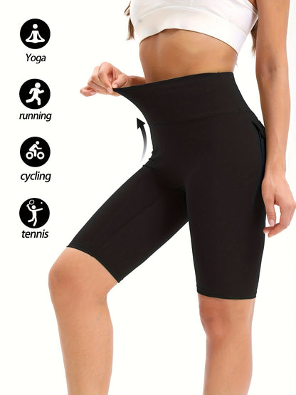 5pcs High Women'S High-waisted Gym Shorts With Pockets, Super Soft Tummy Control No See Through Workout Running Yoga Athletic Shorts Pants