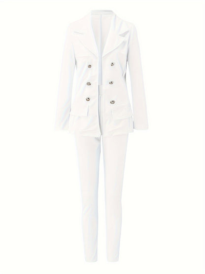 Women'S Clothing: Two-Piece Business Casual Set Featuring a Double-Breasted Blazer And Slim Fit Pants
