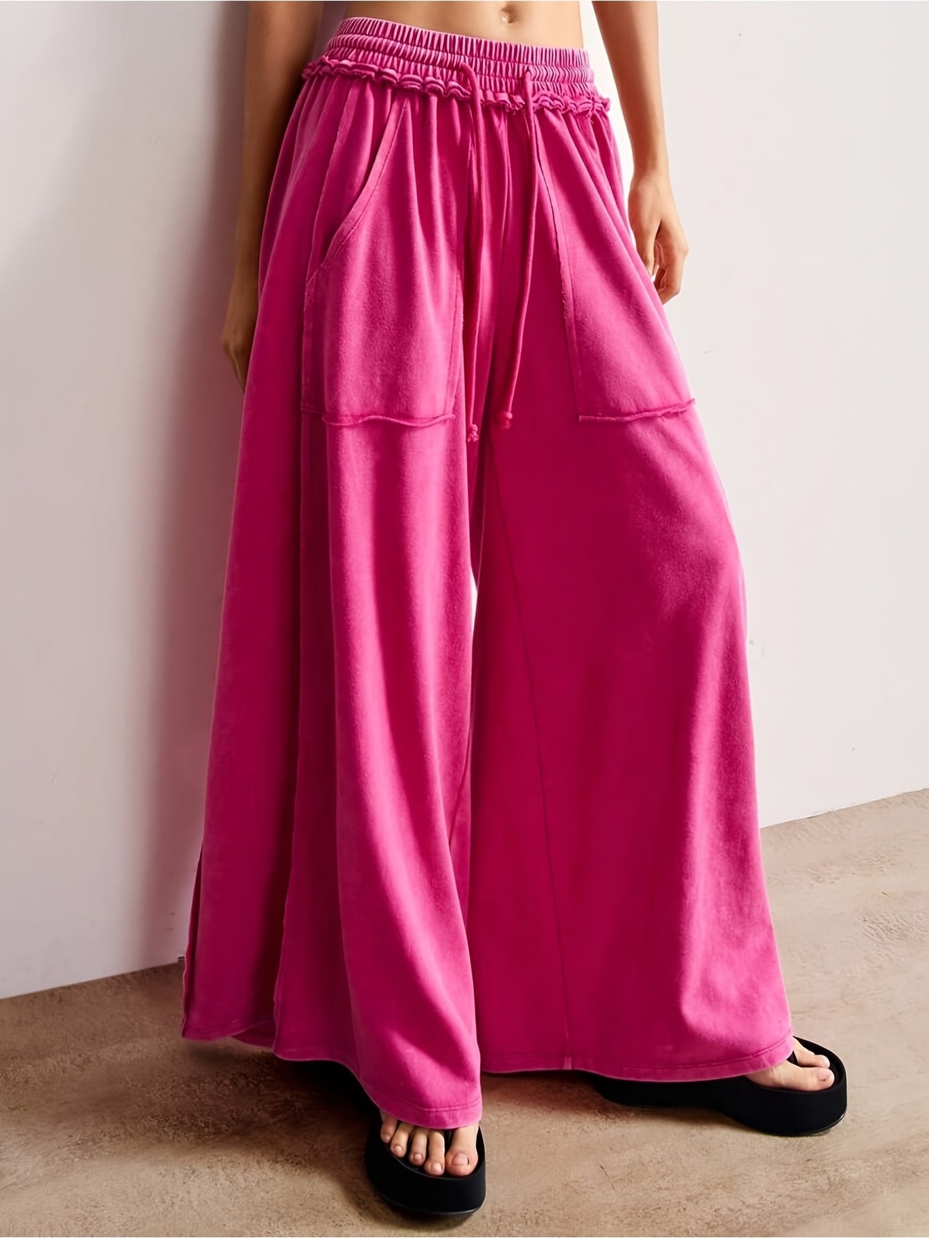 BOHO Ladies' Casual Patchwork Color Loose Wide-Leg Washed Pants