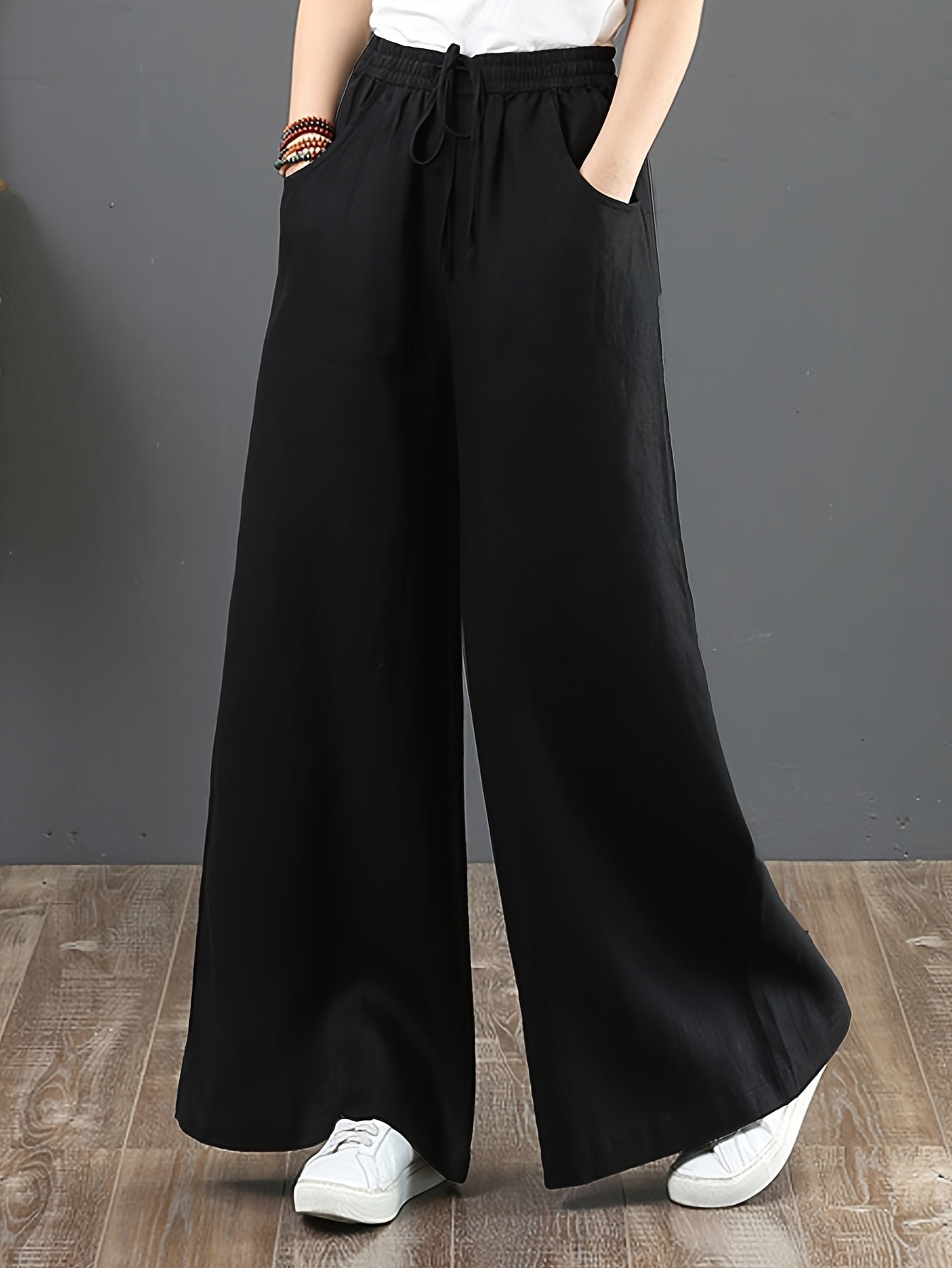 Women's Palazzo Pants Drawstring Waist Wide Leg CLoose Trousers with Pockets Comfort