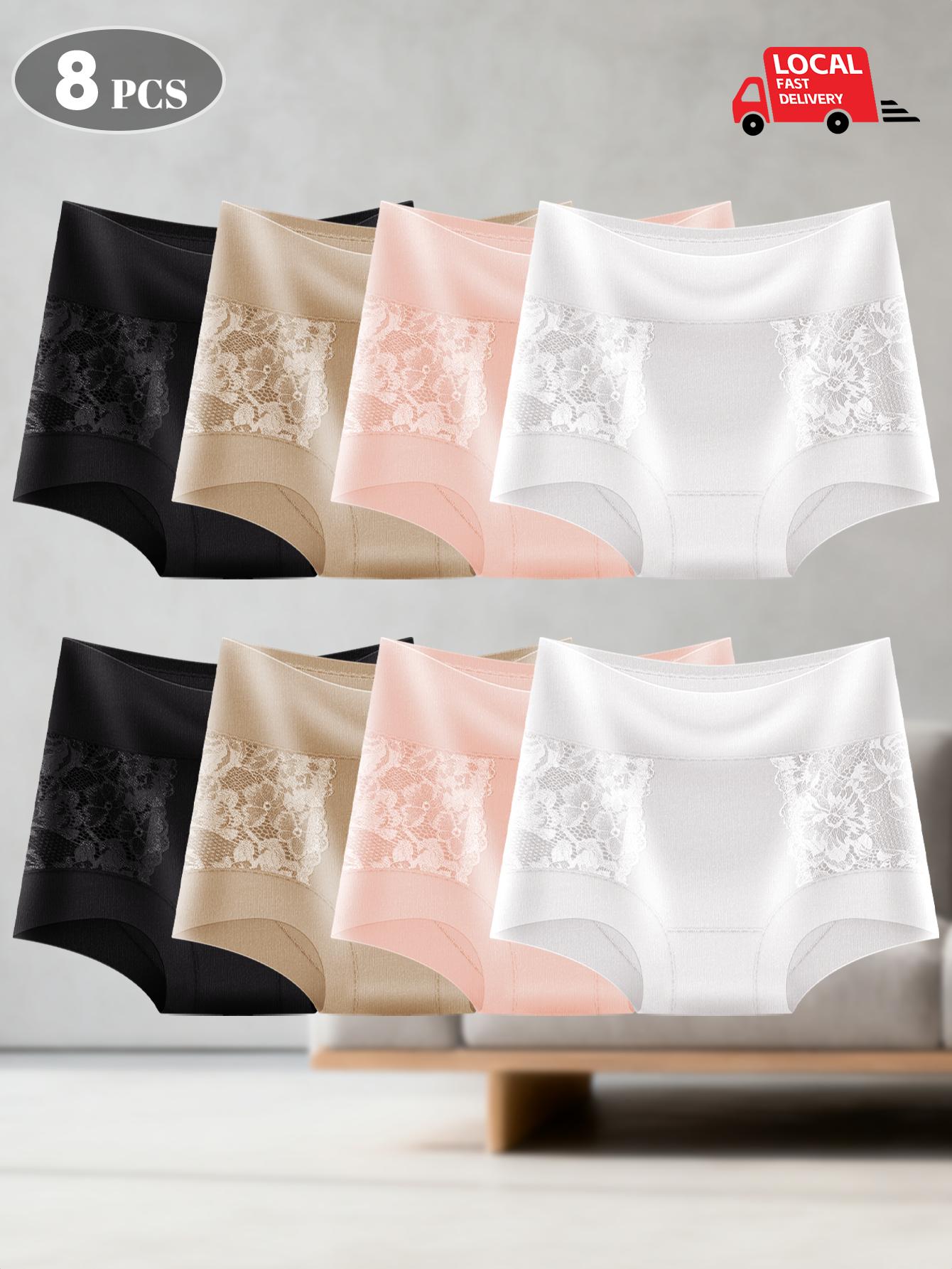 8-Pair High-Waisted Women'S Lace Underwear. The Lace Is Made of a Flower Pattern And Is Both Sexy And Breathable. The Wide Waistband And Flat Crotch Design Helps to Flatten The Abdomen And Lift The Buttocks. It Is Suitable for Couples' Date Outfits.