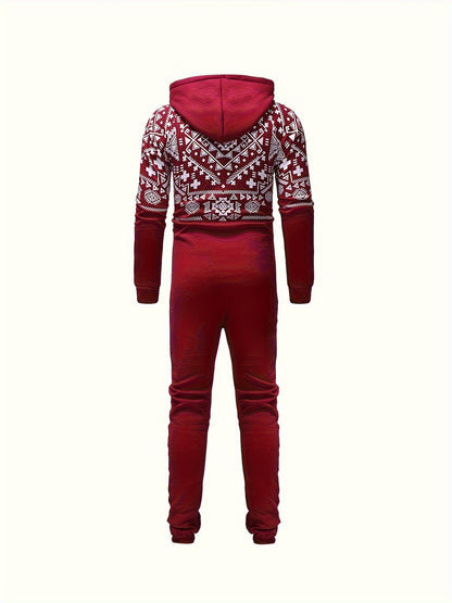 Lkwxsai Men'S Hooded Fleece Lining Jumpsuit, Long Sleeve Full Zipper Overalls with Kangaroo Pockets