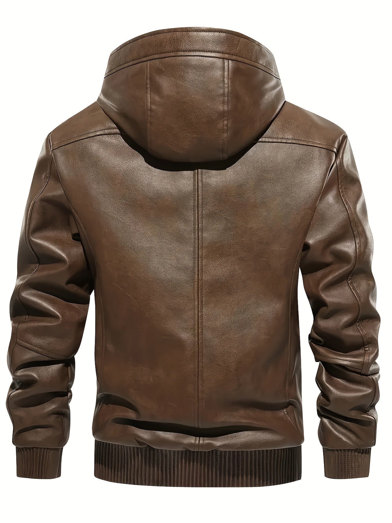 Men's Solid Color PU Faux-Leather Hooded Jackets, Trendy Thick Jacket for Spring Autumn